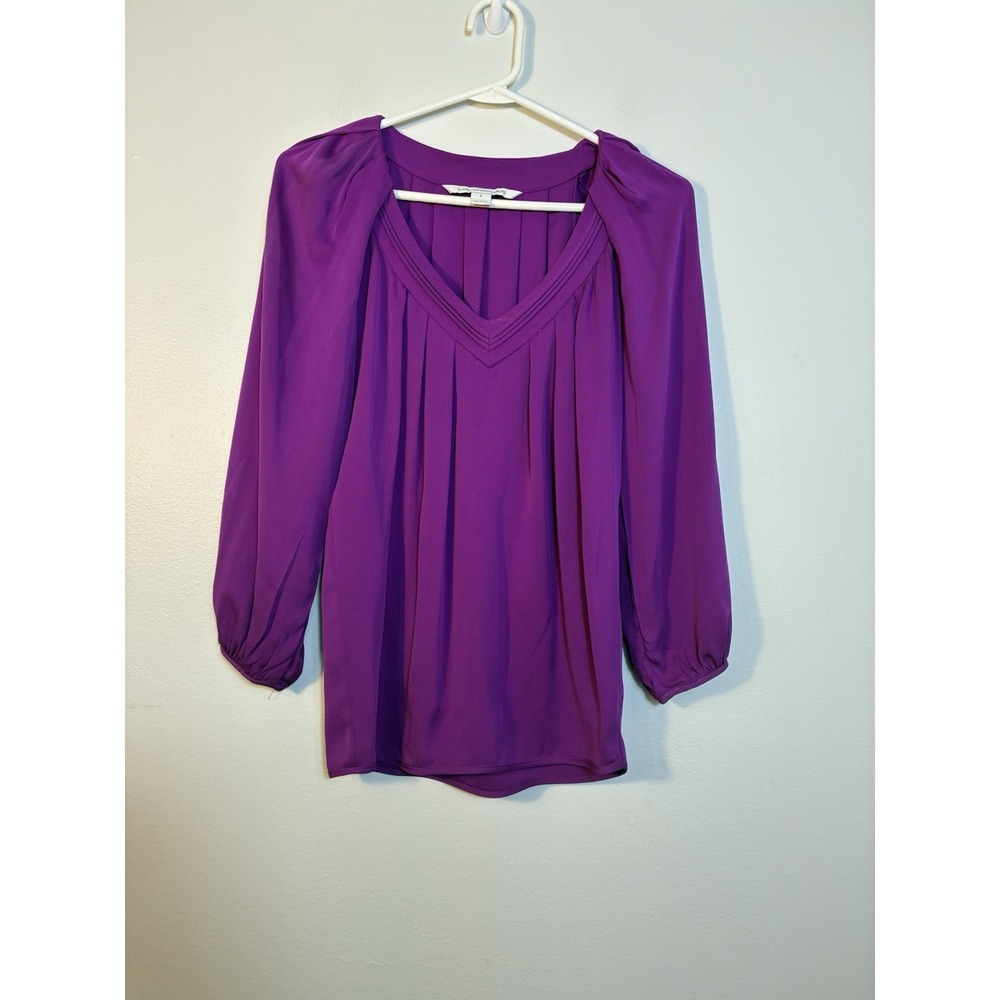 Diane Von Furstenberg Silk Purple Sheer Button Down Blouse Top‎ Size 0 Oversized